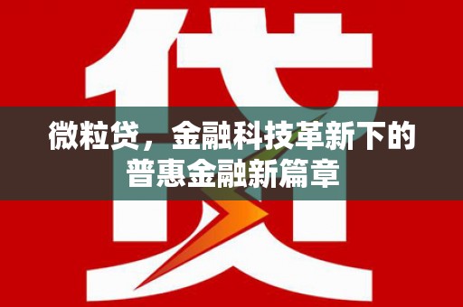 东势微粒贷，金融科技革新下的普惠金融新篇章